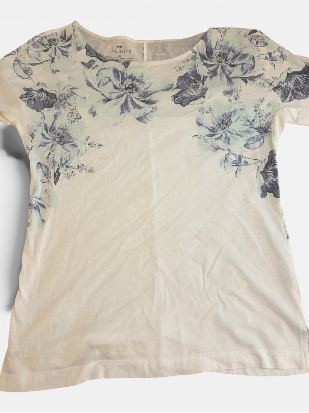 Talbots Cream Floral Scoop Neck Short Sleeve Tee. Size XS